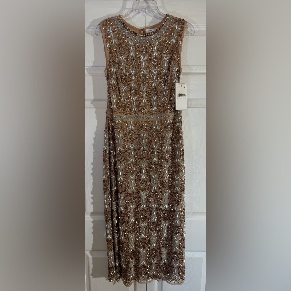 Elegant Gold Sleeveless Dress Mac Duggal Style 93764 Size 12 NWT - Picture 5 of 8